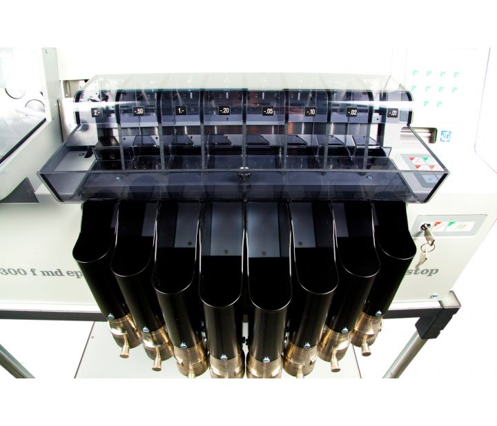 Prema 300 F SE Stop Counter, Sorter and Packaging Machine Closeup Coin Tray Prema 300 F SE Stop Counter, Sorter and Packaging Machine Closeup Coin Tray