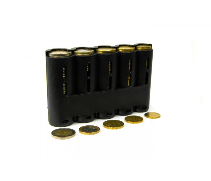 Euro Coin Dispenser Five Slot Standing with Coins Euro Coin Dispenser Five Slot Standing with Coins